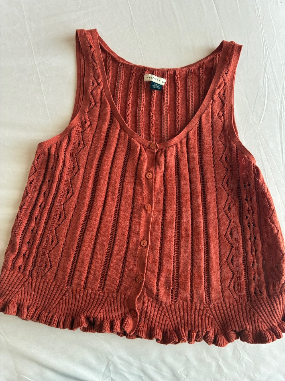 American Rag Burnt Orange Crochet-Detail Button Tank